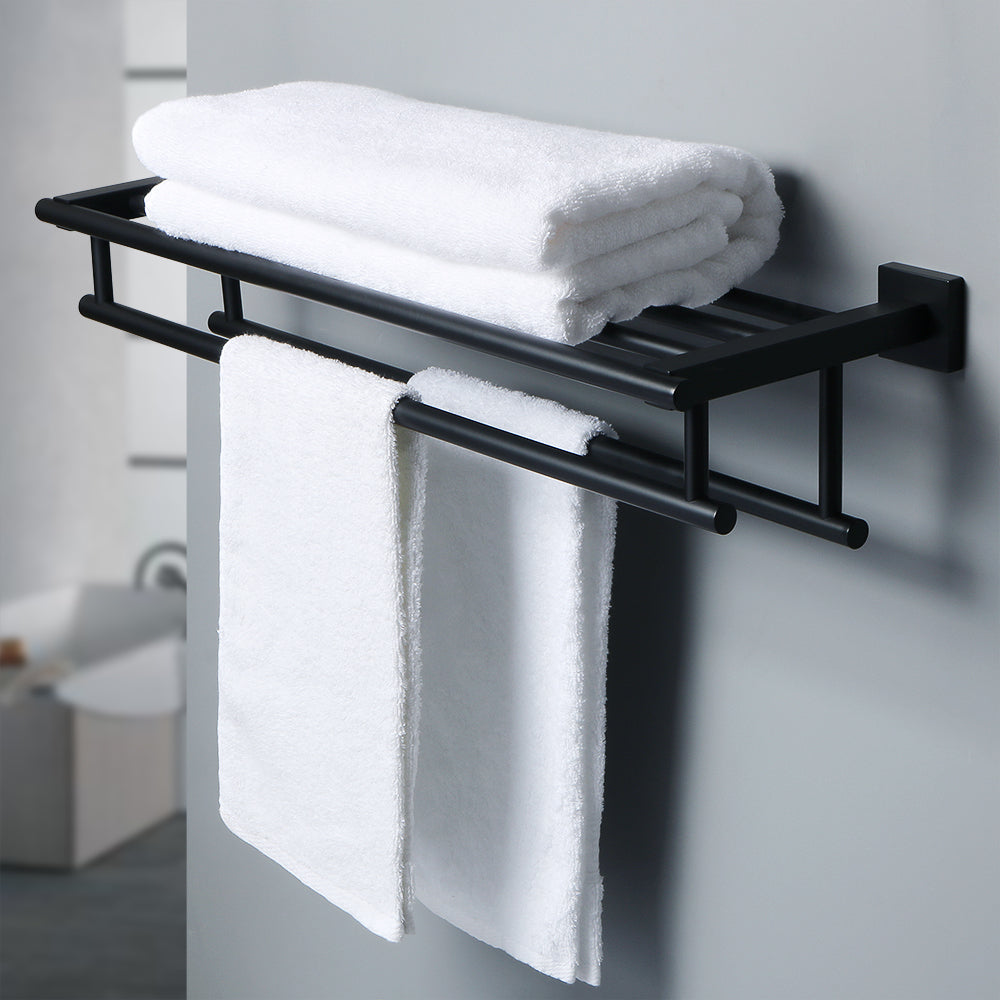 Alise Bathroom Lavatory Towel Rack Towel Shelf with Two Towel Bars