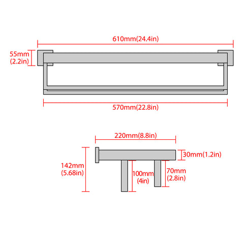 Alise Bathroom Lavatory Towel Rack Towel Shelf with Two Towel Bars Wall  Mount Holder,24-Inch SUS 304 Stainless Steel Matte Black,GZ8000-B