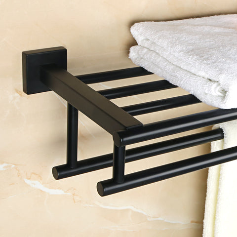 Alise Bathroom Lavatory Towel Rack Towel Shelf with Two Towel Bars Wall  Mount Holder,24-Inch SUS 304 Stainless Steel Matte Black,GZ8000-B