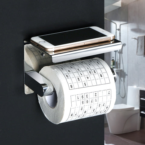 SUS 304 Stainless Steel Toilet Paper Holder with Phone Shelf Bathroom Tissue  Holder Toilet Paper Roll Holder